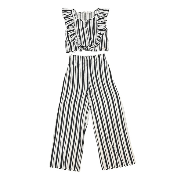 Tahari Girls Black and White Striped Ruffle Crop and Wide Leg pants Set Size 7 - Picture 1 of 4